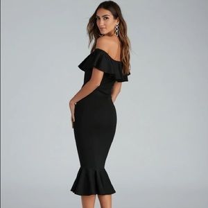NWT: Black Midi Ruffled Dress